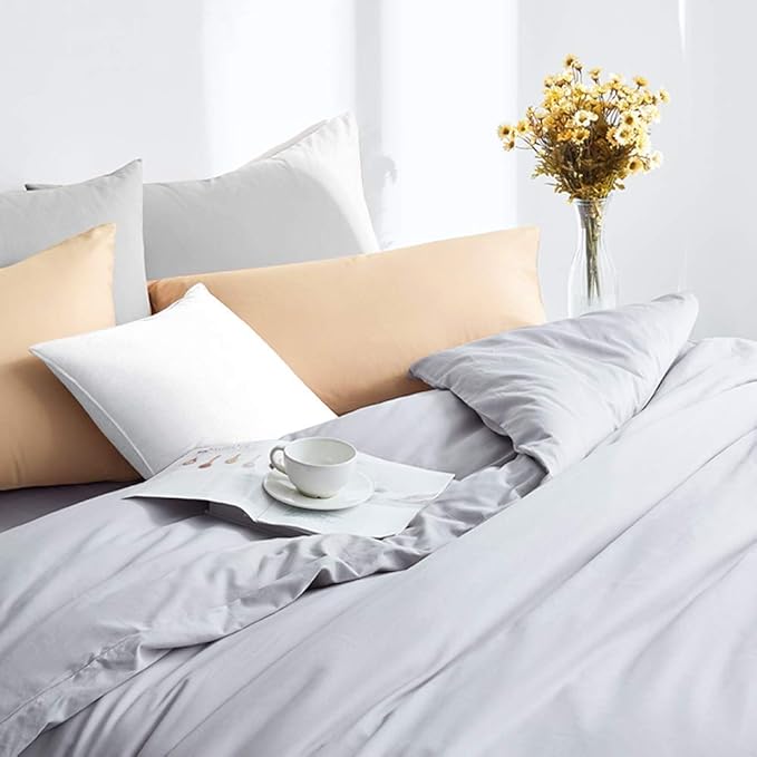 FLXXIE Microfiber Pillow Cases Queen Size Set of 2, Soft Pillowcases with Envelope Closure, Wrinkle Resistant Pillow Covers, 20x30, Light Grey