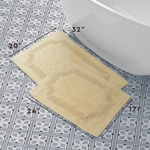 Laura Ashley - Reversible Cotton Bath Mat, Premium Bathroom Décor, Machine Washable Bathroom Rug, Highly Absorbent, 17"x24"/20"x32" 2-Piece Set, Yellow (Pack of 6)