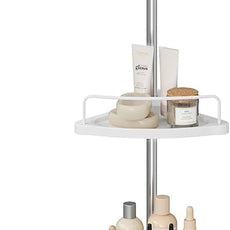 SONGMICS Corner Shower Caddy Tension Pole, 4-Tier Rust-Resistant Shower Organizer, Shower Shelf, Drill-Free, 35.8 to 118.1 Inches, Height Adjustable Trays, for Bathroom, Cloud White UBCB008W01