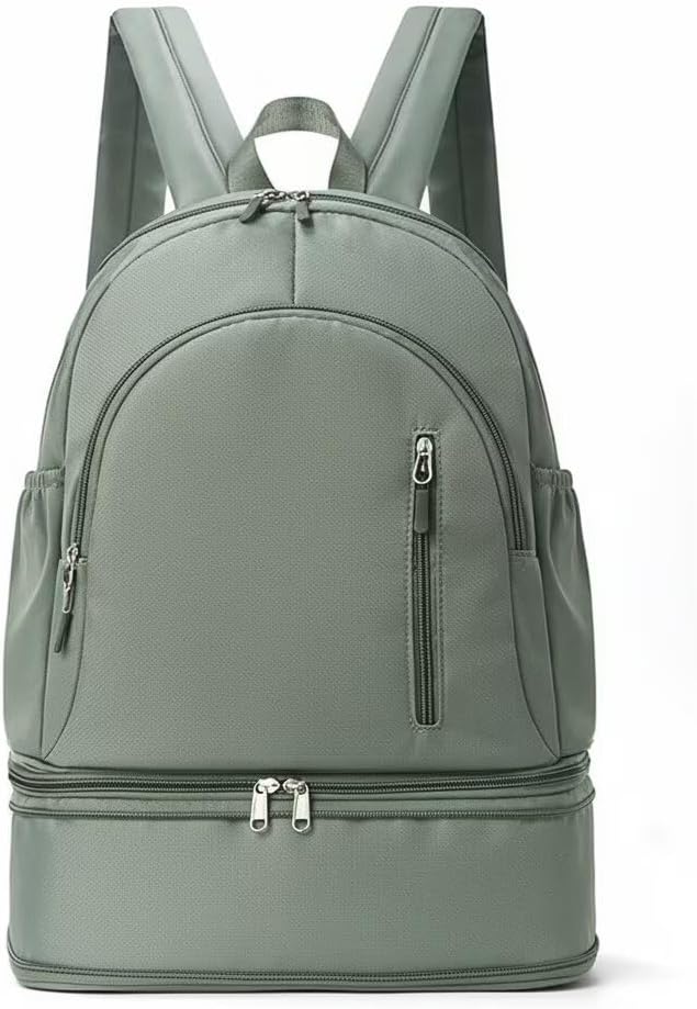 Unisex Lightweight Expandable Gym Backpack with Shoe Compartment, Waterproof Travel Bag for 14" Laptop Green