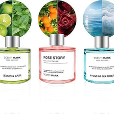 Reed Diffuser Set of 3 Pack,50ML Lemon Basil Ocean Rose Scented Oil Diffuser with 5 Sticks,Home Fragrance Reed Diffuser for Bedroom Bathroom Office (Lemon Basil/Ocean/Rose)