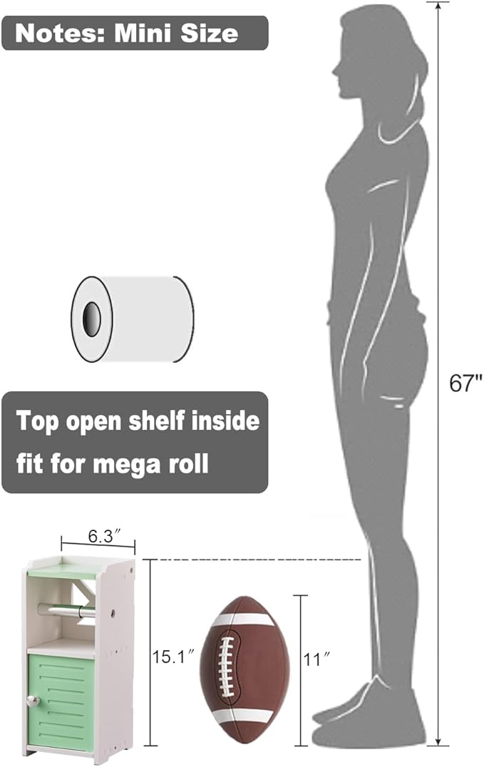 AOJEZOR Toilet Paper Holder Stand: Freestanding PVC Cabinet Storage for Small Bathroom Spaces for Homes and Renters-Mint Green