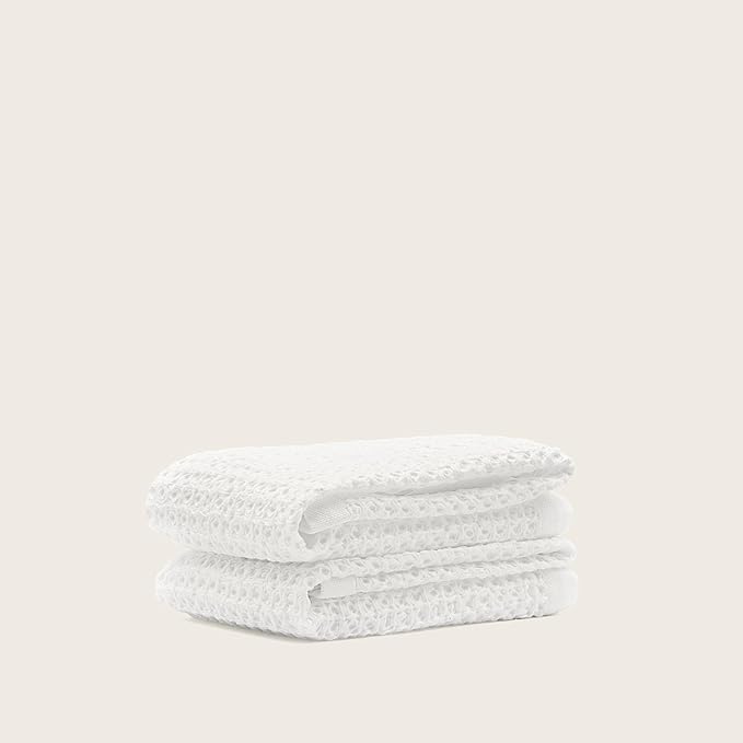 Italic Sedona Waffle Hand Towels – 410 GSM 100% Cotton, Set of 2, Lightweight, Quick-Drying & Textured Towels, White