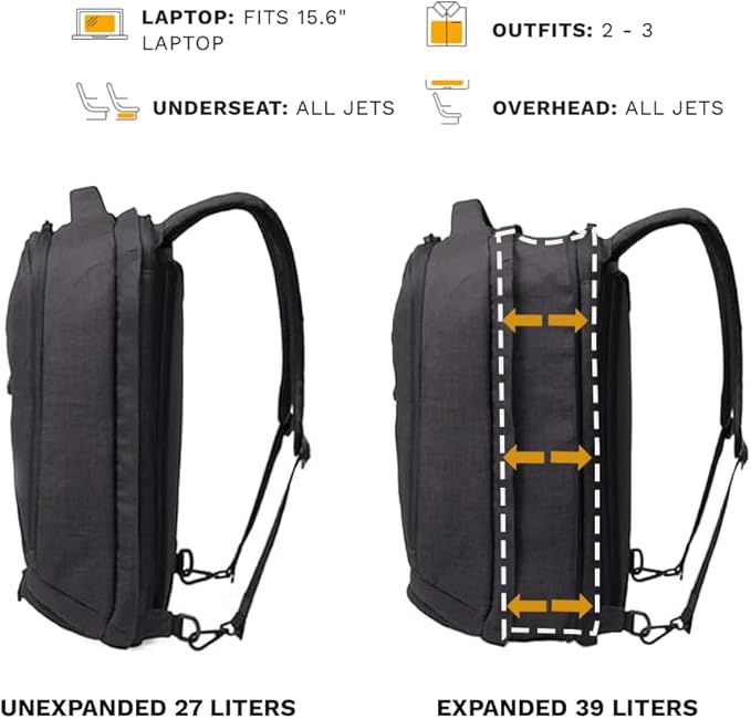 Knack Series 1 Laptop Backpack Travel Set Fits up to 15 Inch - Includes Expandable Packing Insert, and Knack's Insulated Bottle, TSA Approved, Expandable Travel Backpacks (Black, Medium)