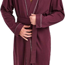 HOLOVE Men's Pure Cotton Bathrobe Lightweight Kimono and Hooded Spa Robes Soft Sleepwear