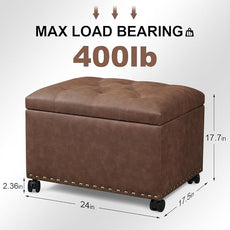 Joveco Leather Storage Ottoman with 360° Caster Wheels 24