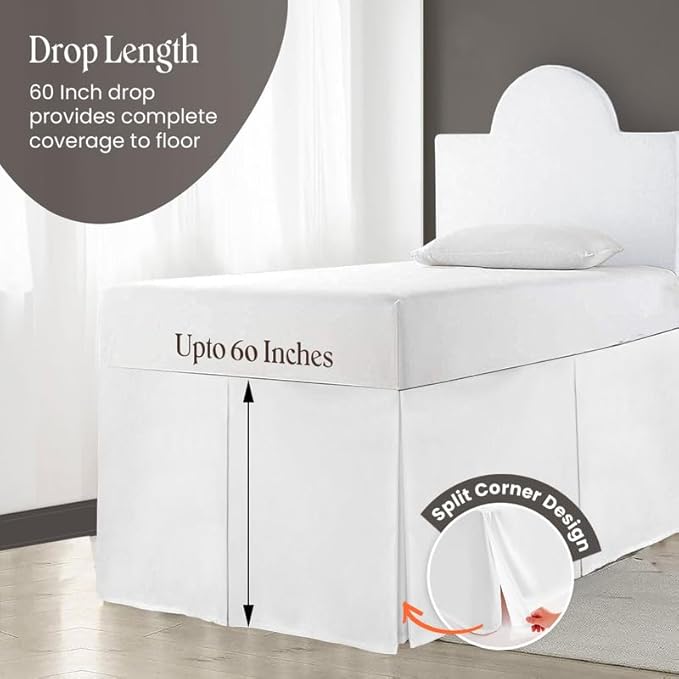 600TC -Dorm Bed Skirt - Split Corner Tailored Dorm Sized Bed Skirt - Dorm Room Essentials - Dorm Bed Skirt 100% Egyptian Cotton - Dorm Décor Bed Skirt Twin XL - 42" Drop (Yellow, Solid)
