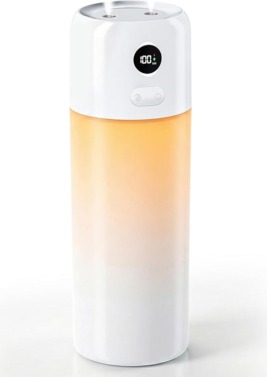 Portable Mini Humidifier, 500ml Rechargeable Dual Mist, Auto Timer & Dry-Burn Protection, with Night Light, for Bedroom Office AC Room Plants Car Travel (White)