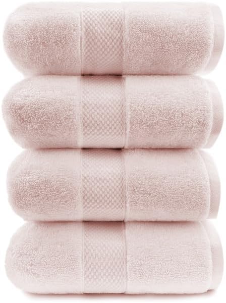 Maisonette Loft Egyptian Cotton Turkish Bath Towels, Soft, Absorbent, Ideal Quick Dry Large Luxury Bathroom Towel Set for Shower (30" x 58", 4 Pack), Light Pink (Petal Pink)