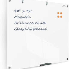 TSJ OFFICE Glass Dry-Erase Board - 48 x 32 Inches Brilliance White Magnetic Glass Whiteboard, Wall Mounted Large Frameless White Board for School, Home & Office