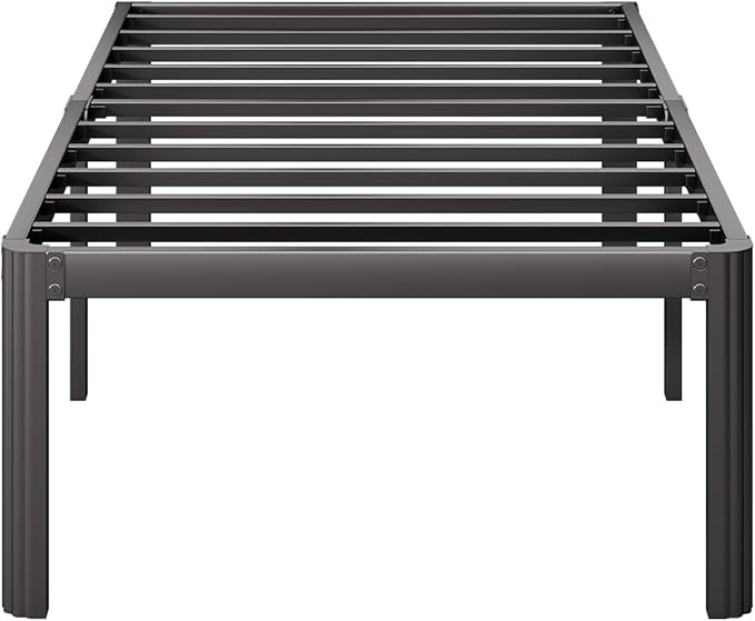 Askeld Bed Frame Twin, 18 Inch High Metal Platform Bed with Round Corner Leg, No Box Spring Needed, Heavy Duty Noise-Free Bed Base, Easy Assembly, Black
