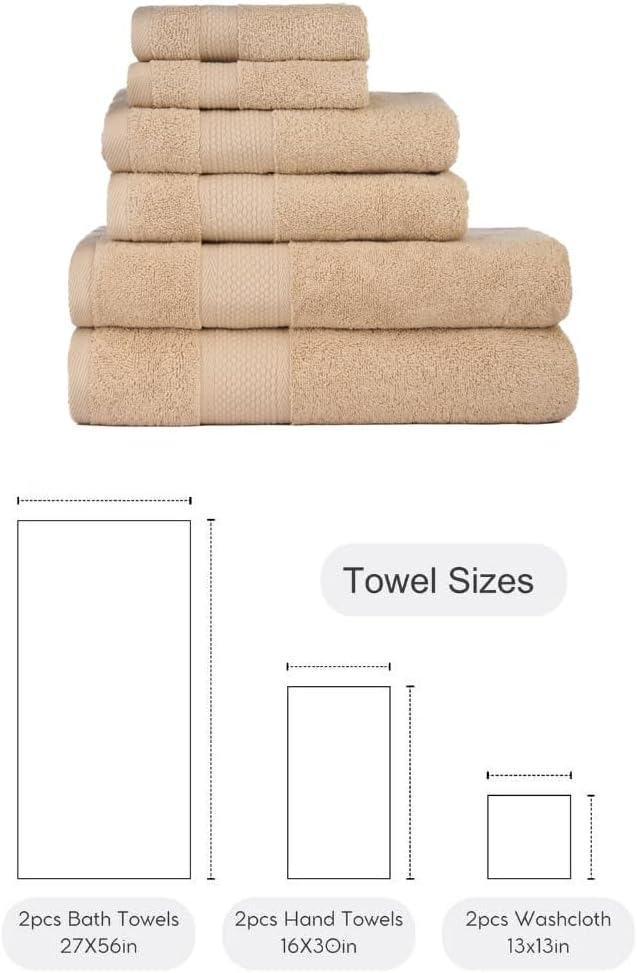 BAGNO MILANO Turkish Towels, Ultra Soft, Plush Luxury Turkih Cotton Bath Towels, Quick Dry Towel Set Made in Turkey (Sand Beige, 6 Pcs Towel Set)