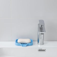 Silicone Bathroom Soap Dishes with Drain Spout-Bathroom and Kitchen Sink Organizer,Sponge Holder,Dish Soap Tray,Perfect for Dispenser,Scrubber,Bottle on Sink or Counter-Light Blue 4.9