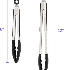 2 Pack Black Kitchen Tongs, Premium Silicone BPA Free Non-Stick Stainless Steel BBQ Cooking Grilling Locking Food Tongs, 9-Inch & 12-Inch