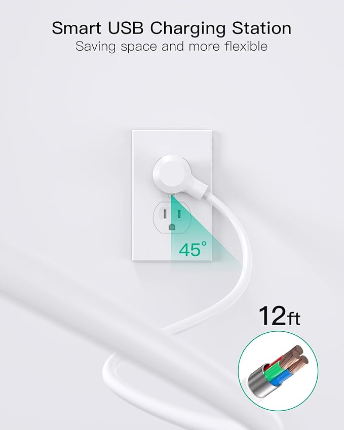 2 Pack Power Strip, 12FT Long Extension Cord, Surge Protector with 6 Outlets and 4 USB Ports (2 USB C), Flat Plug Overload Protection, Extension Cord 10+ ft, Wall Mount for Home Office Dorm College