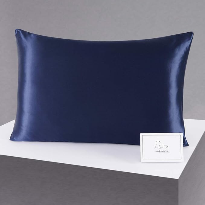 ALASKA BEAR Silk Pillowcase Envelope Closure, 22 Momme 100 Percent Mulberry Silk Pillow Slip Foldover Design, Washable and NO Zipper, Queen(1, Navy)