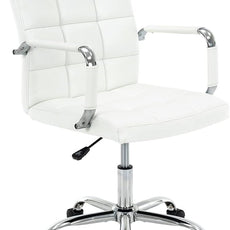 High Back Desk Chair, Modern PU Leather Home Office Task Chair with Arms, Adjustable Swivel Computer Executive Chair with Wheels (Pearl White)