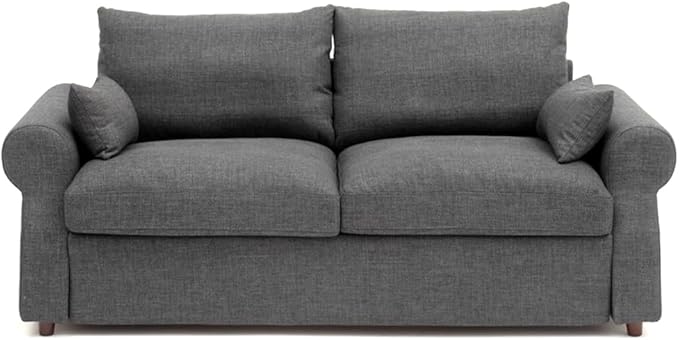 Panana Modern 2 and 3 Seats Loveseat Sofa Couch with Storage, Small Love Seat Couches for Living Room, Bedroom, Apartment, Office (Dark Gray Linen Fabric, Scroll Arm - 3 Seater)