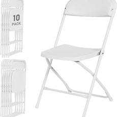 10 Pack White Plastic Folding Chairs for Outside, Portable Stackable Commercial Metal Foldable Chairs with Steel Frame for Home Events Office Wedding Party, 350lbs Capacity