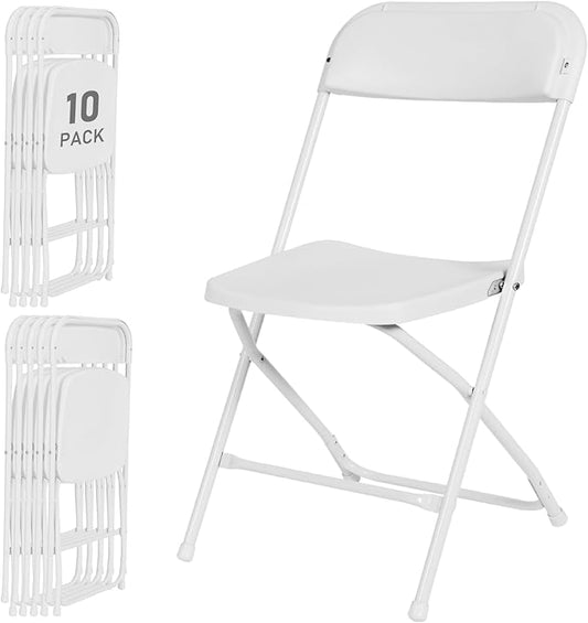 10 Pack White Plastic Folding Chairs for Outside, Portable Stackable Commercial Metal Foldable Chairs with Steel Frame for Home Events Office Wedding Party, 350lbs Capacity