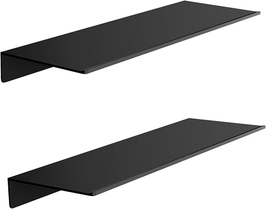 Black Wall Shelves for Bathroom, Living Room, Bedroom, Metal Floating Shelves Wall Shelf for Decorative, Shower Caddy(15.7", 2 Pieces)