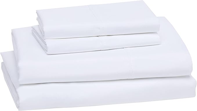 Amazon Basics Luxury, Ultra Soft, Breathable Lightweight Microfiber 4 Piece Bed Sheet Set with 14-Inch Deep Pockets, King, Bright White, Solid AmazonBasics