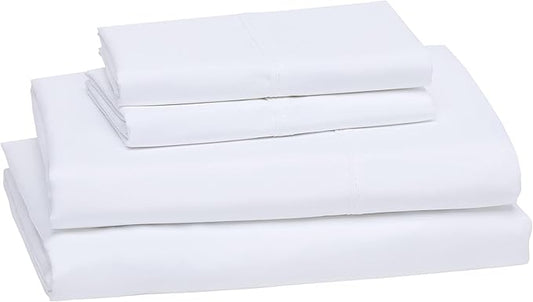 Amazon Basics Luxury, Ultra Soft, Breathable Lightweight Microfiber 4 Piece Bed Sheet Set with 14-Inch Deep Pockets, King, Bright White, Solid AmazonBasics