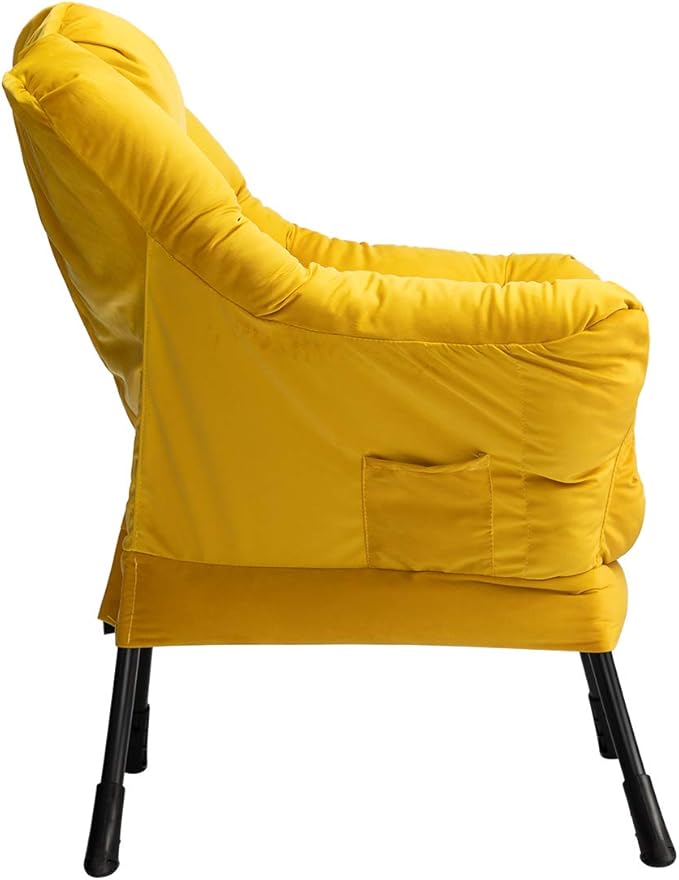 HollyHOME Lazy Chair with Armrest and Side Pocket, Comfy Accent Lounge Chair,Leisure Sofa Armchair for Living Room, Bedroom, Dorm, or Small Spaces, Oversized Reading Sofa Chair,Velvet Yellow