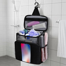Shower Caddy for Dorm, Portable Hanging Shower Bag with Metal Hook, Oxford Cloth Quick Dry Mesh Organizer for Bathroom Essentials, Phone Pouch, 10.04 x 9.84 x 5.57 in/25.5 cm x 24.99 x 14.15 cm