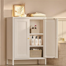 Bathroom Storage Cabinet, Metal Sideboard Cabinet, White Bathroom Floor Cabinets with 2 Doors and Adjustable Shelves for Kitchen, Living Room, Entryway,Office (White, 31.5