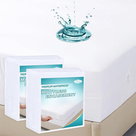 King Waterproof Zippered Mattress Encasement, Breathable, Noiseless, Machine-Washable Zipped Mattress Cover, Fitting 7" - 15" Deep Mattress 2 Pack