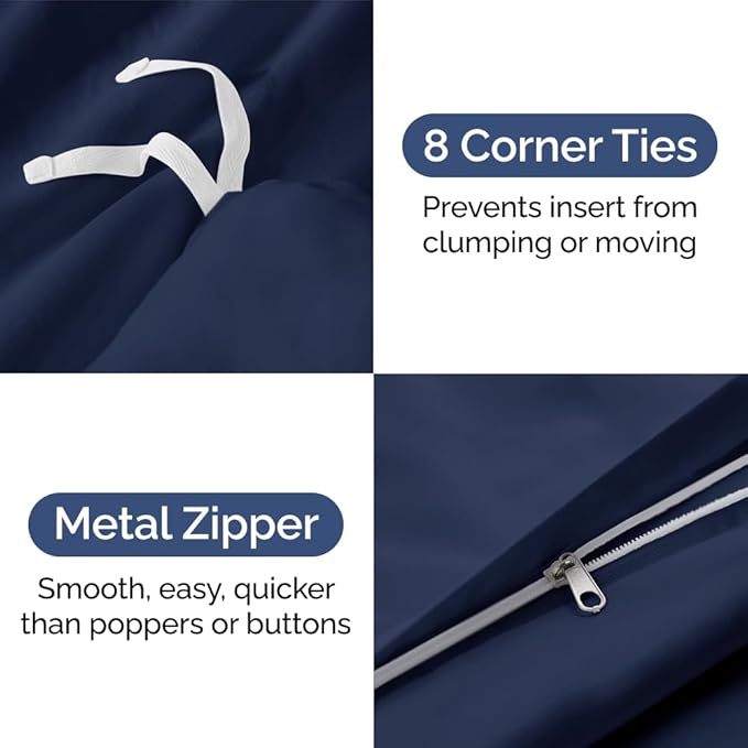 Duvet Cover Oversized King Size Set - Extra Soft Duvet Cover 120 x 98 with 2 Pillow Sham - Hotel Luxury, Easy Care and Fade Free with Zipper Closures & Ties - Comfy Breathable Bedding Set (Navy Blue)