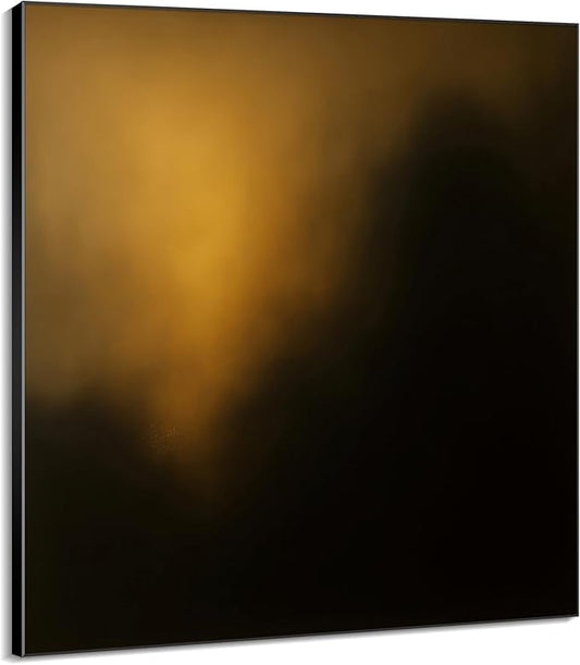 60"x60" XL Framed Wall Art - Dark Abstract Golden Light Glow on Black Modern Painting Minimalist Foggy Forest Tranquil (Frame Assembly Required)