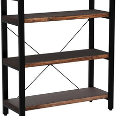 Natural Real Solid Wood Bookcase,3 Tier Metal and Wood Open Book Shelf Storage Farmhouse Wide Etagere Bookcase for Office Living Bedroom