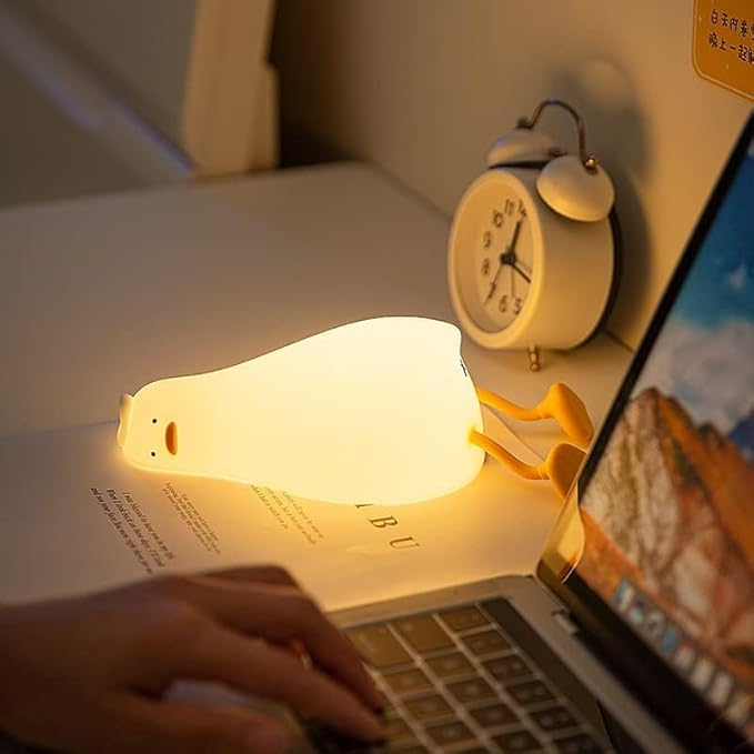Existential Crisis Duck Lamp - Cute Rechargeable Squishy Kids Night Light, Lying Flat Ducky Lay Lamps, White Elephant Gifts, Fun Weird Home Gift, Nursery College Dorm Decor, Safe Silicone