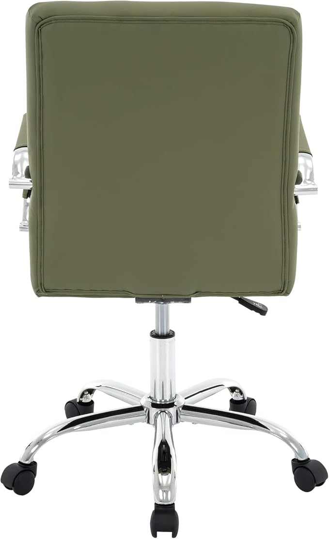 High Back Desk Chair, Modern PU Leather Home Office Task Chair with Arms, Adjustable Swivel Computer Executive Chair with Wheels (Olive Green)