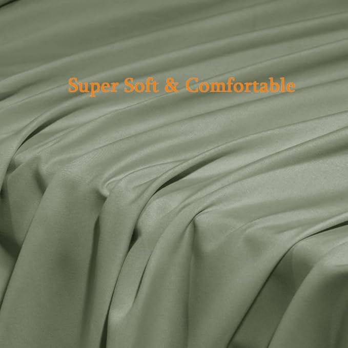 SONORO KATE Bed Sheet Set Super Soft Microfiber 1800 Thread Count Luxury Egyptian Sheets Fit 18-24 Inch Deep Pocket Mattress Wrinkle-6 Piece (Sage, Queen)