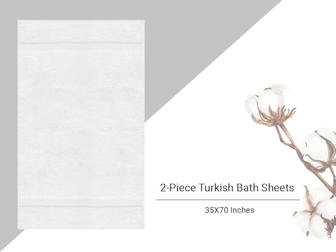 Towel Bazaar Premium Cotton Super Soft and Absorbent Turkish Towels (2-Piece Bath Sheet Towel, White)
