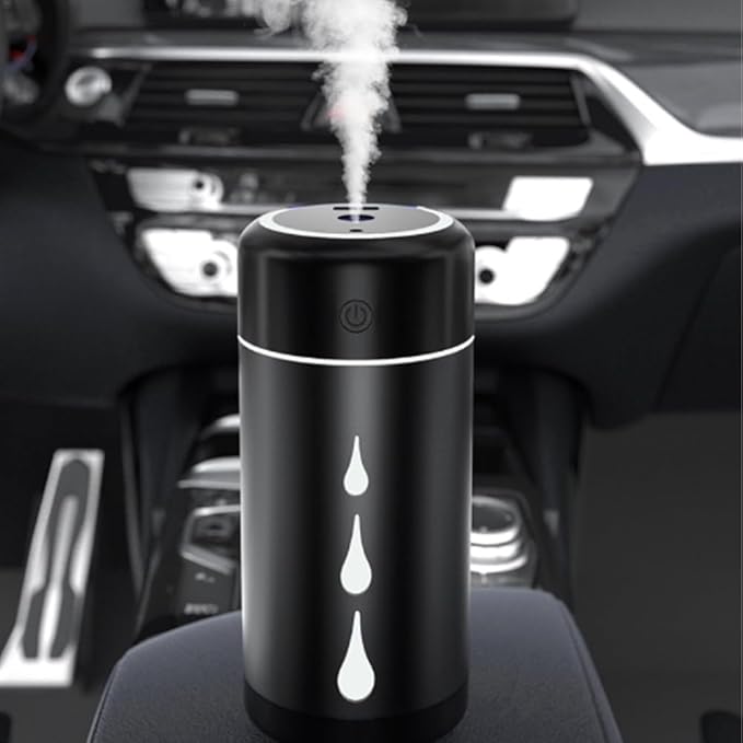Riloer Desk Cool Mist Humidifiers, Portable Car Humidifier Diffuser with Star Night Light, Mini Humidifier Essential Oil for Car Office Desktop Bedroom (Black)