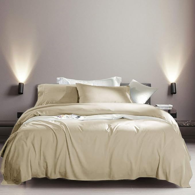 SONORO KATE Bed Sheet Set Super Soft Microfiber 1800 Thread Count Luxury Egyptian Sheets Fit 18-24 Inch Deep Pocket Mattress Wrinkle-4 Piece (Beige, Twin XL)