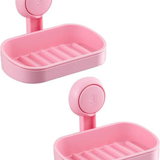 TAILI Soap Dish Bar Holder Suction Cup,SoapSaver with Powerful Vacuum Suction,Sponge Holder for Shower,Bathroom,Tub andKitchen Sink,Universal Shower Accessories,Drill-Free,Removable,2 Pack,Pink
