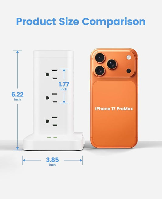 Power Strip Tower with Surge Protector 1800J, Fast Charging Tower PD20W USB-C Ports with 12 AC Outlets, 10ft Extension Cord for Home Office Dorm Room, White