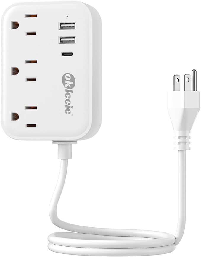 Short Extension Cord 2 Foot - Small Surge Protector Appliance Power Strip, 14 Gauge Heavy Duty Extension Cord with 3 Outlets 3 USB, High Wattage for Microwave, Workbench, Kitchen, Garage Must Have