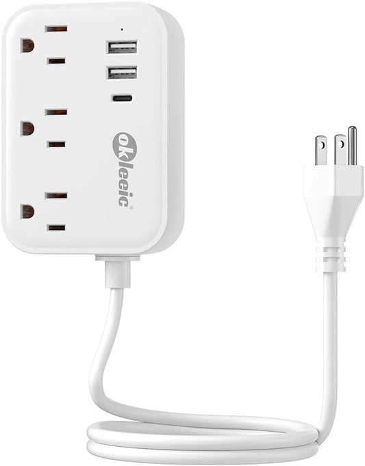 Short Extension Cord 2 Foot - Small Surge Protector Appliance Power Strip, 14 Gauge Heavy Duty Extension Cord with 3 Outlets 3 USB, High Wattage for Microwave, Workbench, Kitchen, Garage Must Have