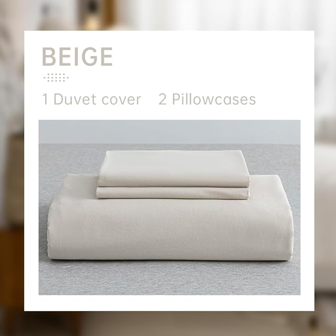JELLYMONI Beige Duvet Cover King Size - 100% Washed Cotton Linen Like Textured Comforter Cover, 3 Pieces Breathable Soft Bedding Set with Zipper Closure (Beige, King 104"x90")