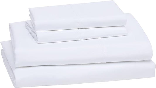 Amazon Basics Lightweight Super Soft, Wrinkle-Free, Easy Care Microfiber 4-Piece Bed Sheet Set with 14-Inch Deep Pockets, Full, Bright White, Solid AmazonBasics