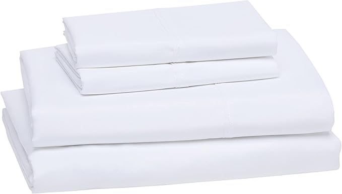 Amazon Basics 4 Piece Microfiber Lightweight Wrinkle-free Breathable Bed Sheet Set, Super Soft Easy Care, 14" Deep Pockets, Queen, Bright White, Solid AmazonBasics