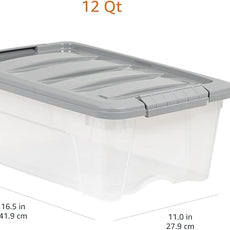 Amazon Basics Plastic Storage Containers with Secure Latching Lids, Stackable Organization Bins, Clear/Grey, 12 Quart, Set of 6