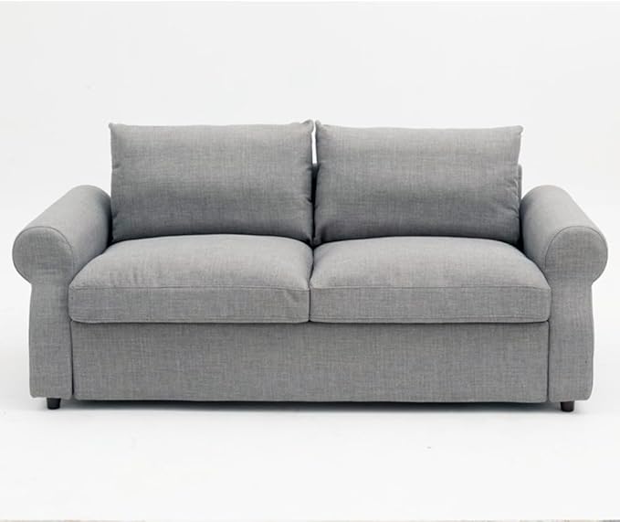 Panana Modern 2 and 3 Seats Loveseat Sofa Couch with Storage, Small Love Seat Couches for Living Room, Bedroom, Apartment, Office (Light Gray Linen Fabric, Scroll Arm - 3 Seater)