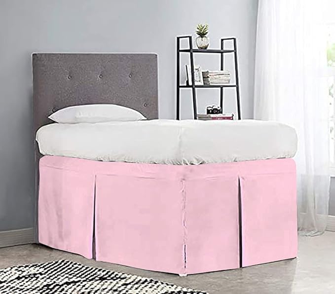 600TC -Dorm Bed Skirt - Split Corner Tailored Dorm Sized Bed Skirt - Dorm Room Essentials - Dorm Bed Skirt 100% Egyptian Cotton - Dorm Décor Bed Skirt Twin XL - 40" Drop (Light Pink, Solid)